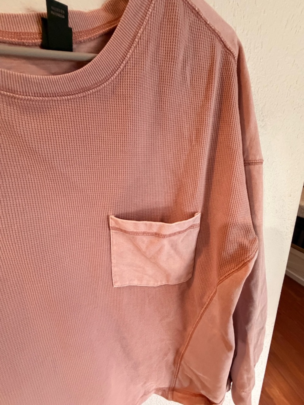wild fable blush pink waffle-knit long sleeve top with pocket - Picture 2 of 6
